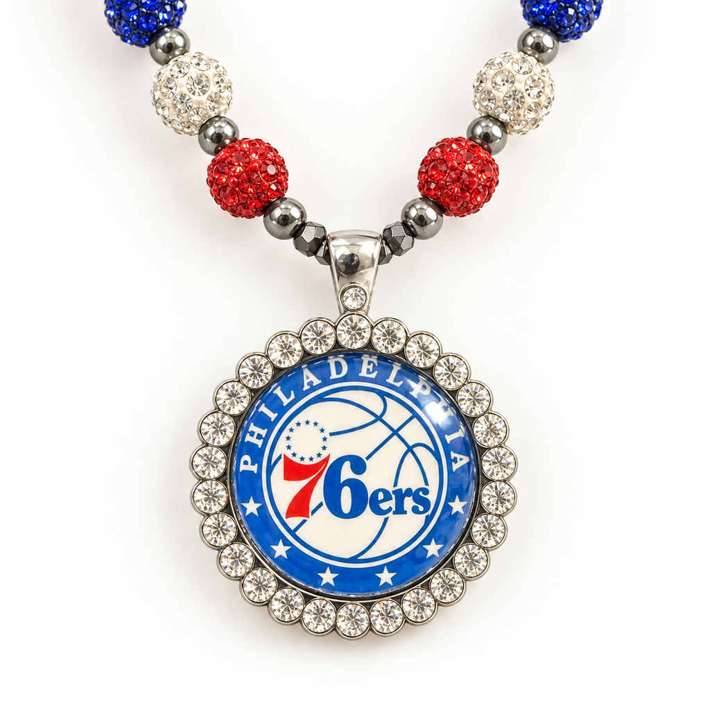 Handcrafted Red, White and Blue Basketball Fan-Inspired Pendant Necklace - 26 inches