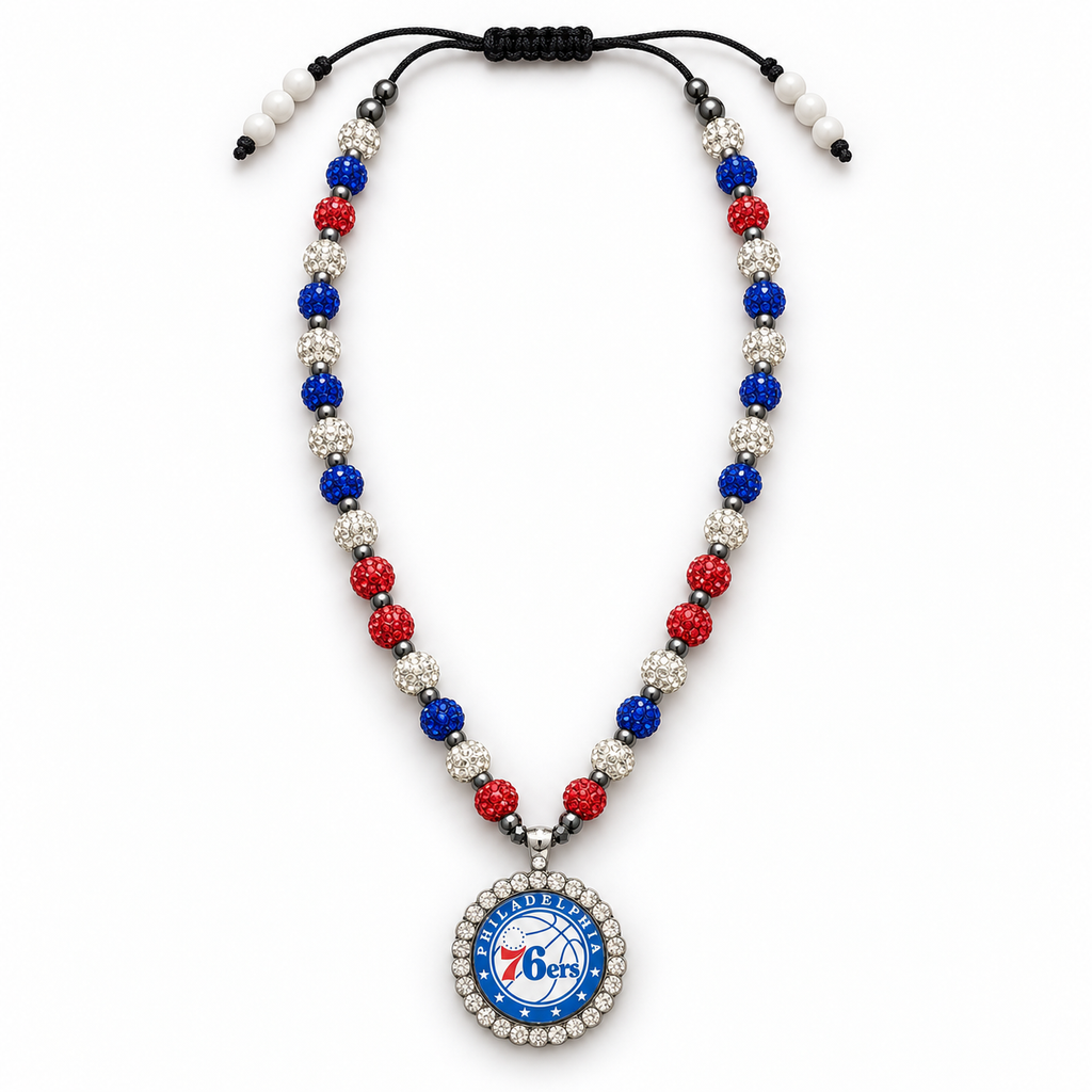 Handcrafted Red, White and Blue Basketball Fan-Inspired Pendant Necklace - 26 inches