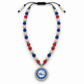 Handcrafted Red, White and Blue Basketball Fan-Inspired Pendant Necklace - 26 inches