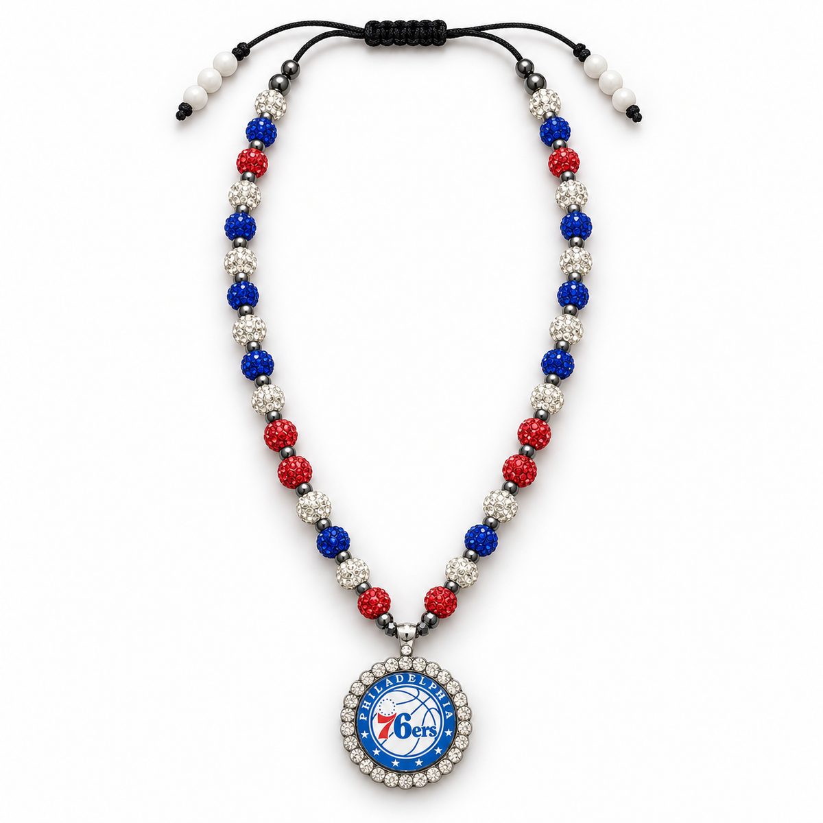 Handcrafted Red, White and Blue Basketball Fan-Inspired Pendant Necklace - 26 inches