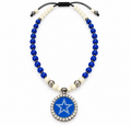 Handcrafted Opaque Blueberry Glass Bead Football Fan-Inspired Pendant Necklace – 24inches