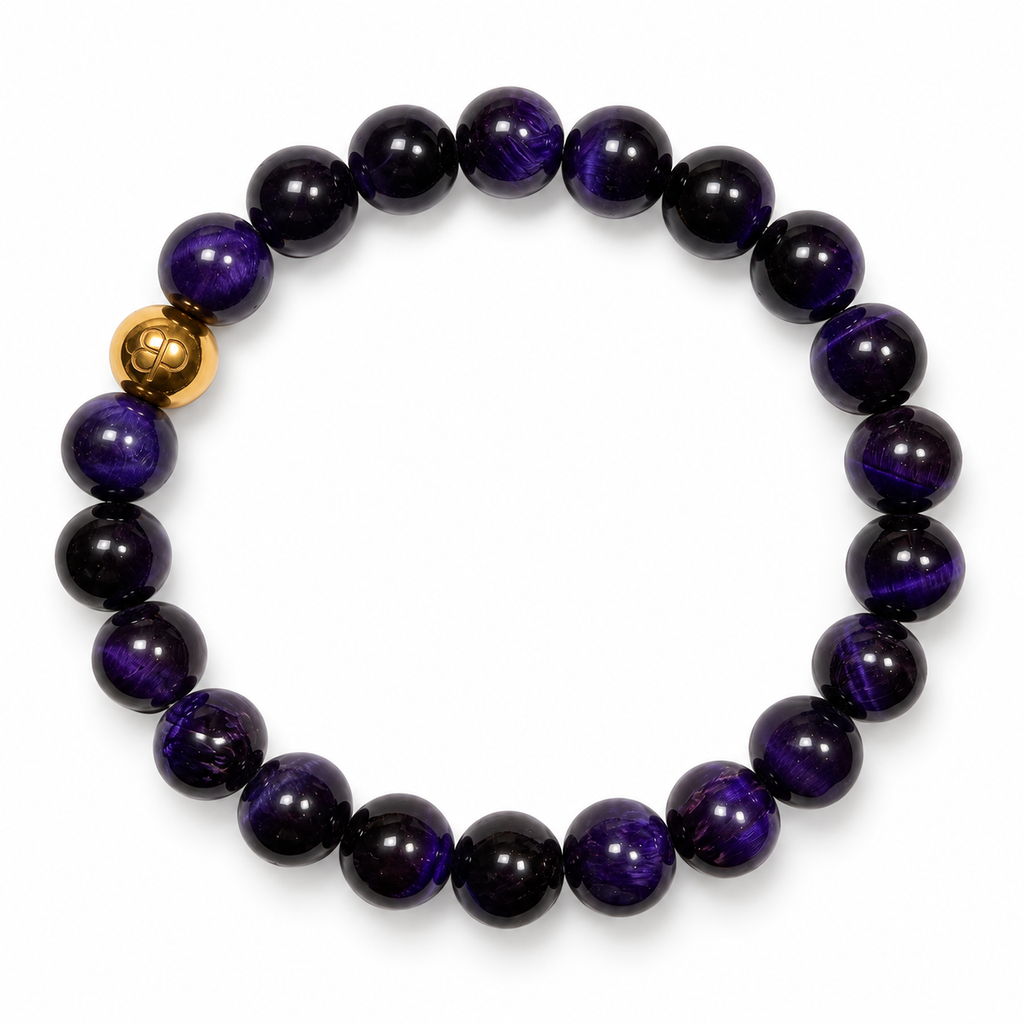 Purple Tiger Eye & Gold-Tone Stretch Bracelet - 8mm
