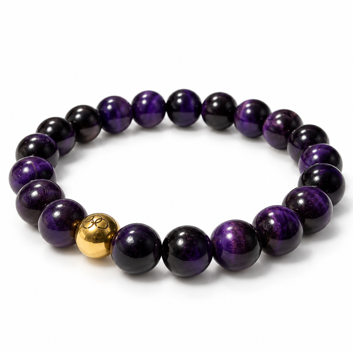 Purple Tiger Eye & Gold-Tone Stretch Bracelet - 8mm