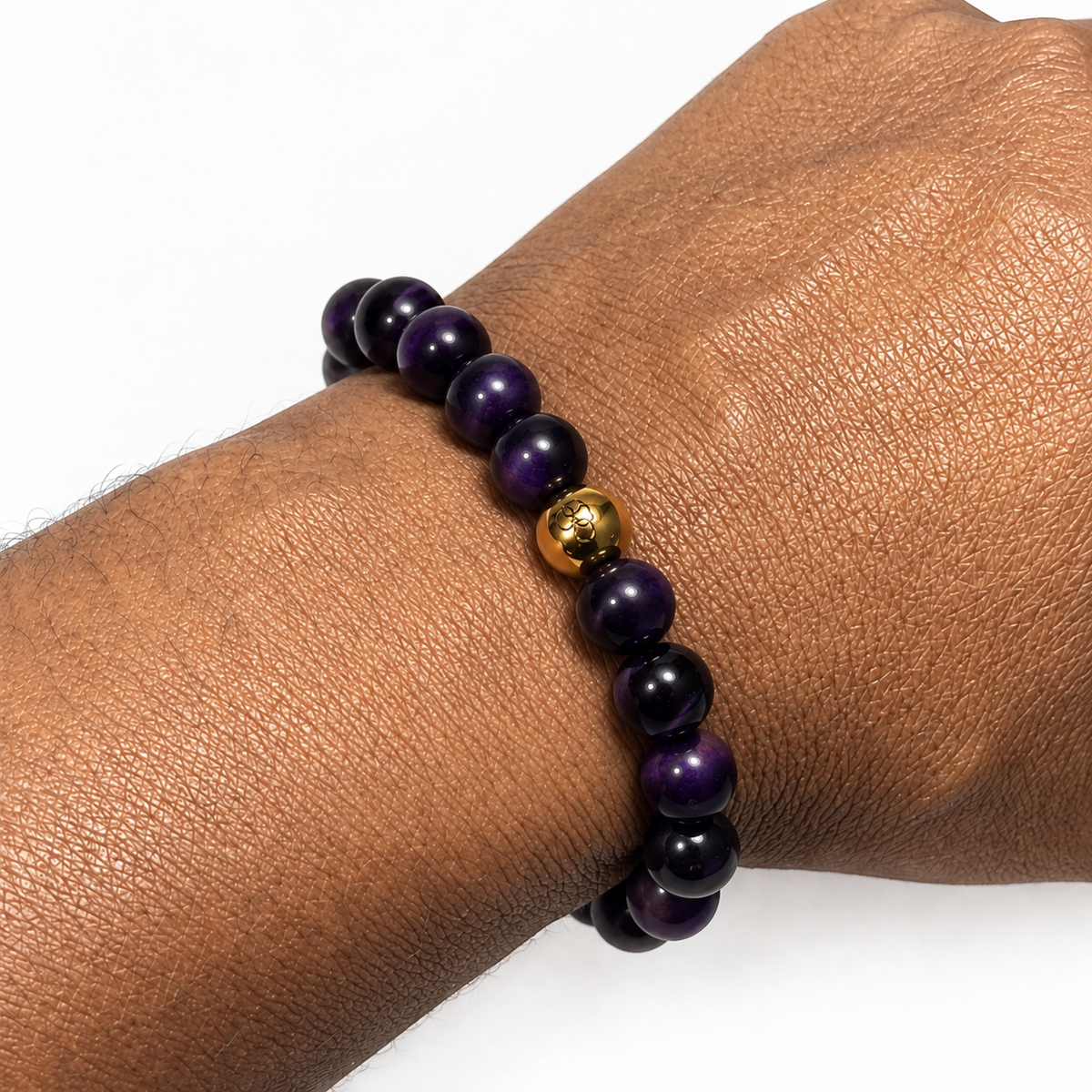 Purple Tiger Eye & Gold-Tone Stretch Bracelet - 8mm