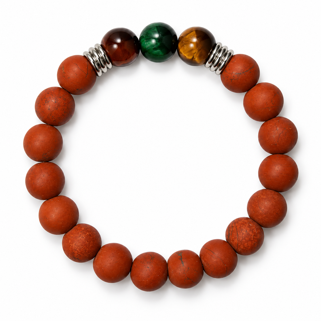 Red Jade & Multicolor Tiger Eye Stretch Bracelet - 10mm