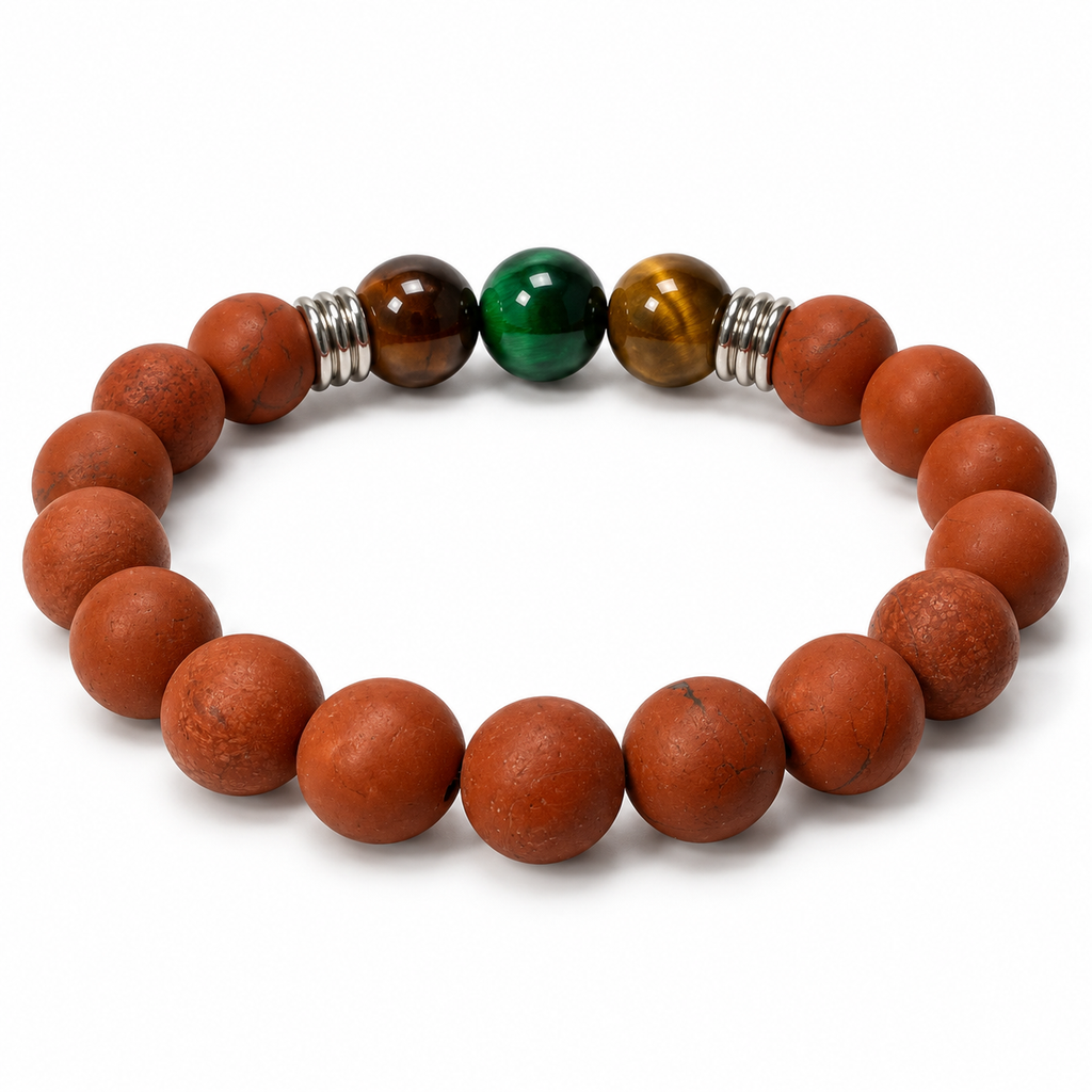Red Jade & Multicolor Tiger Eye Stretch Bracelet - 10mm