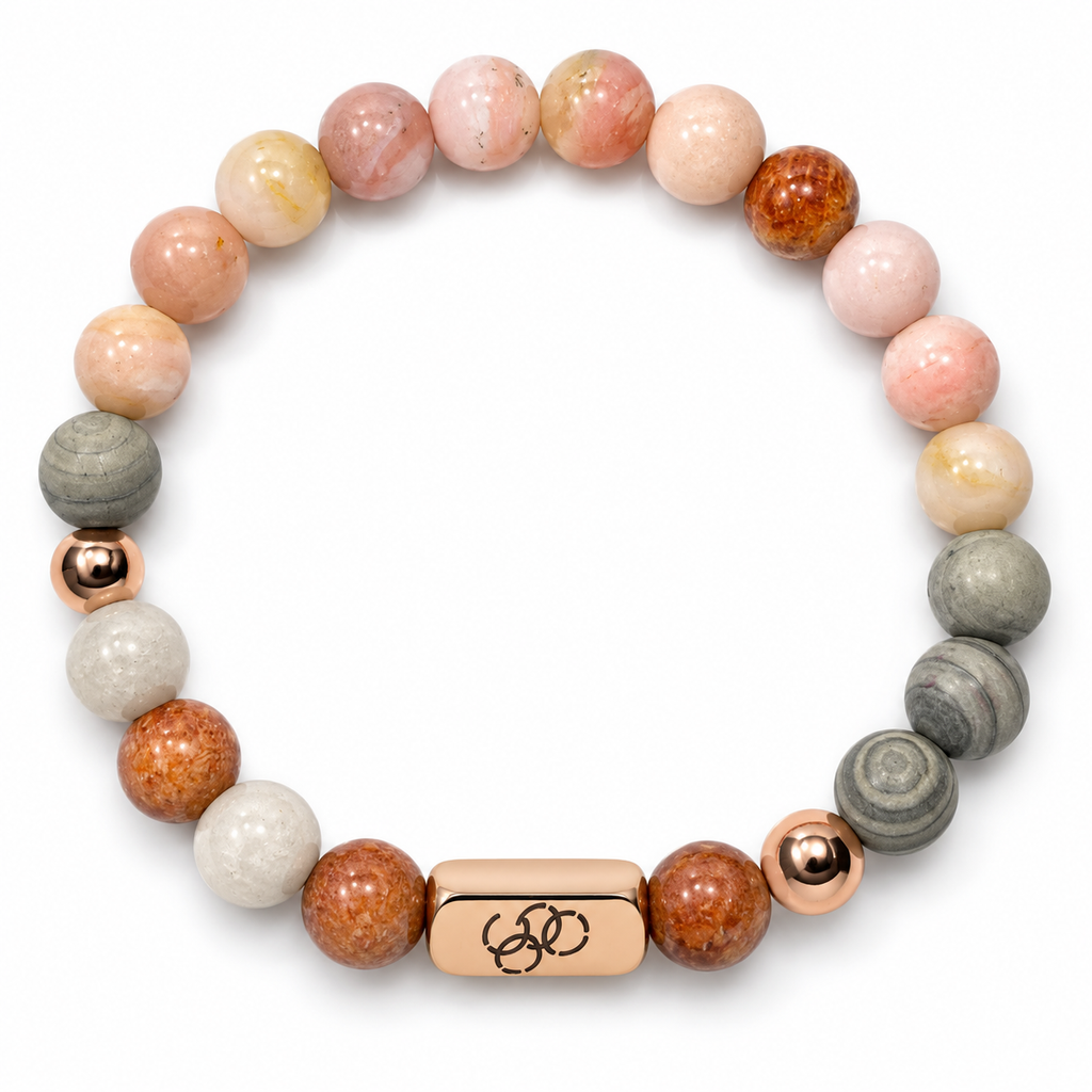 Sunstone & Grey Jasper Rose-Gold Stretch Bracelet - 8mm