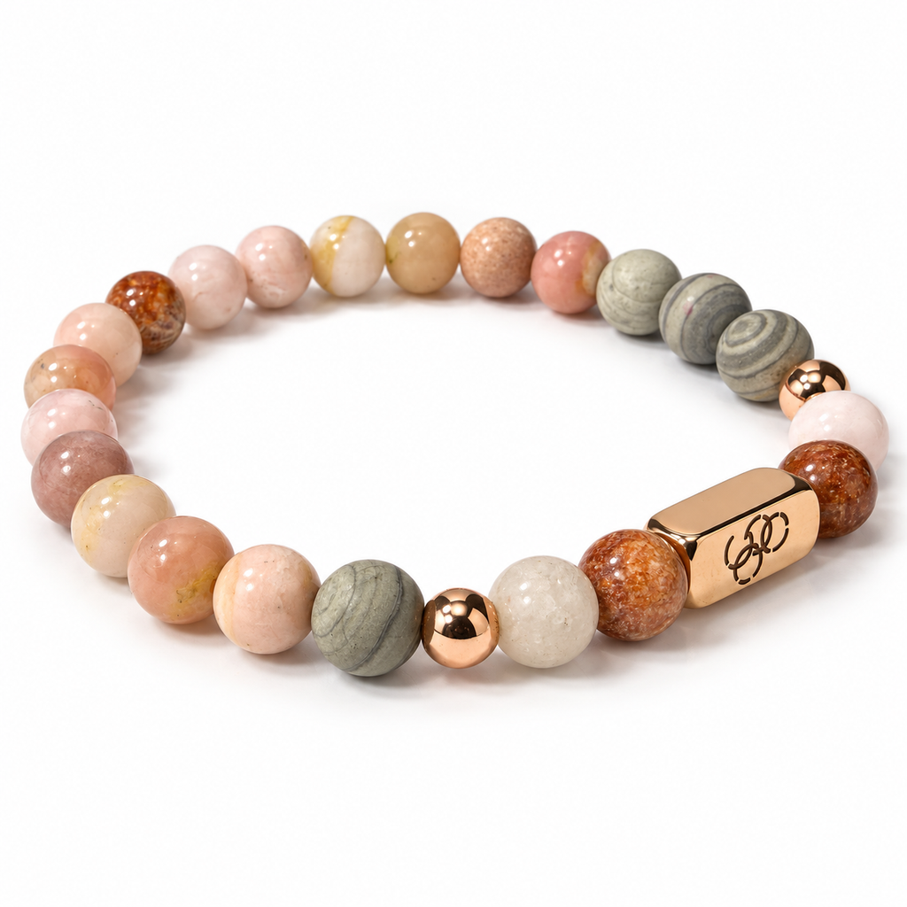 Sunstone & Grey Jasper Rose-Gold Stretch Bracelet - 8mm