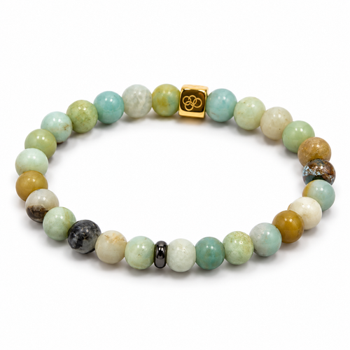 Amazonite Gemstone & Gold-Tone Stretch Bracelet - 6mm