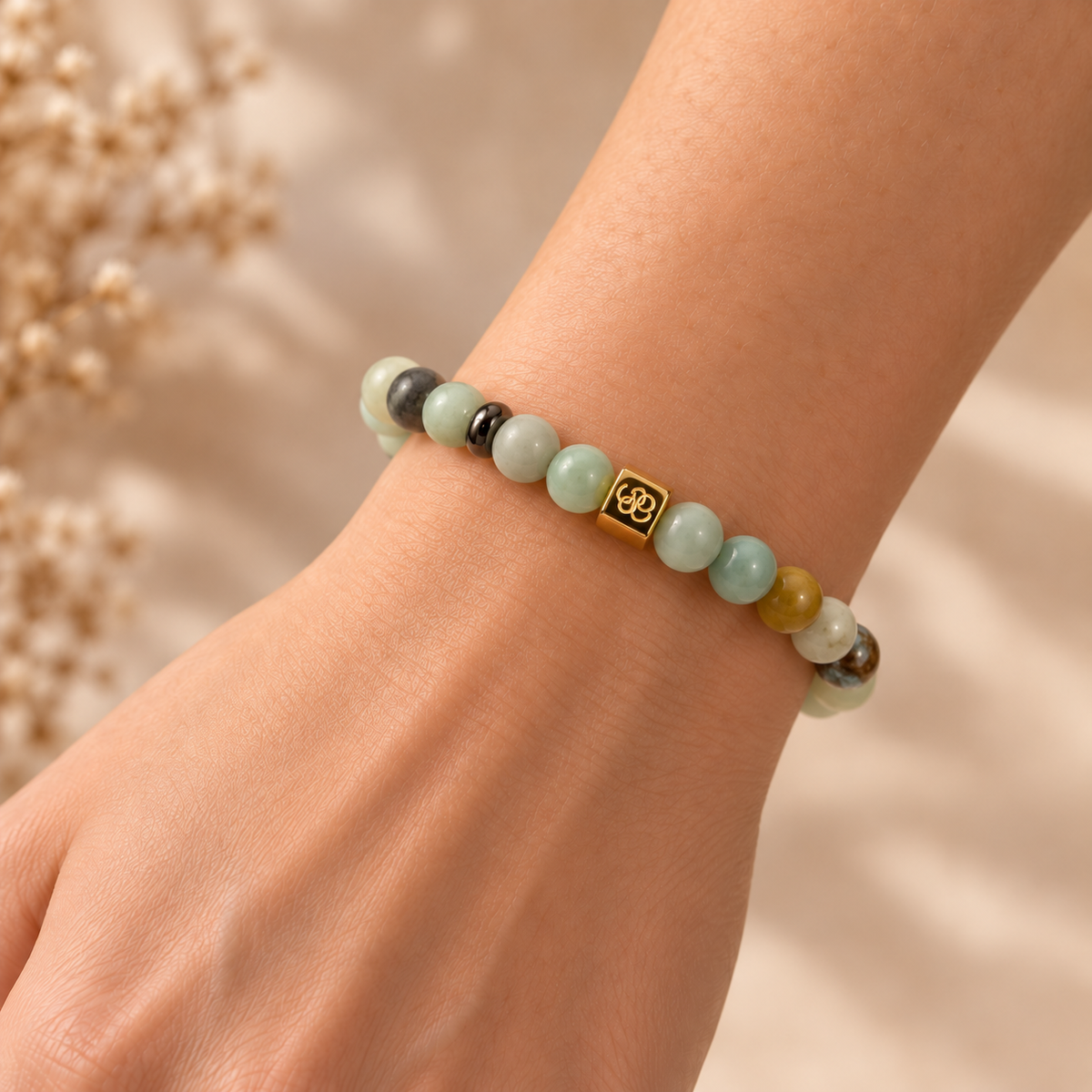 Amazonite Gemstone & Gold-Tone Stretch Bracelet - 6mm