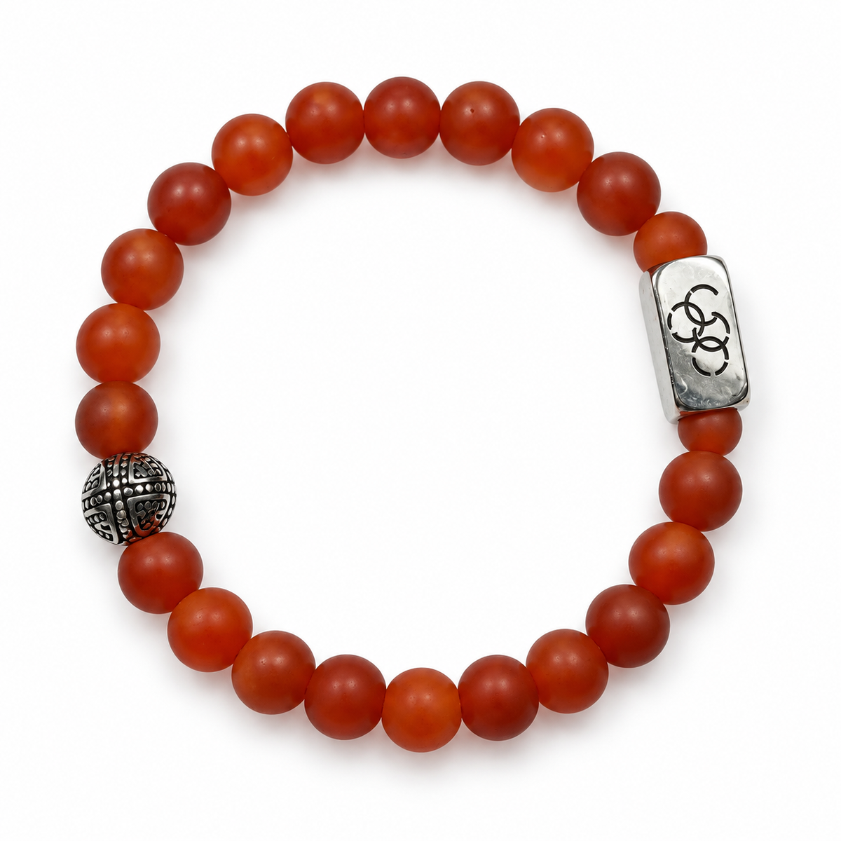 Matte Carnelian & Silver-Tone Stretch Bracelet - 8mm