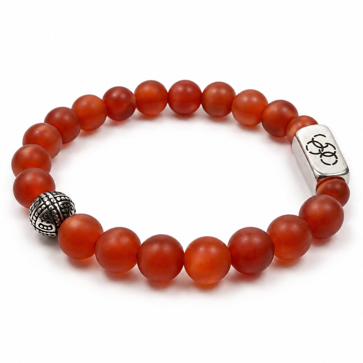 Matte Carnelian & Silver-Tone Stretch Bracelet - 8mm