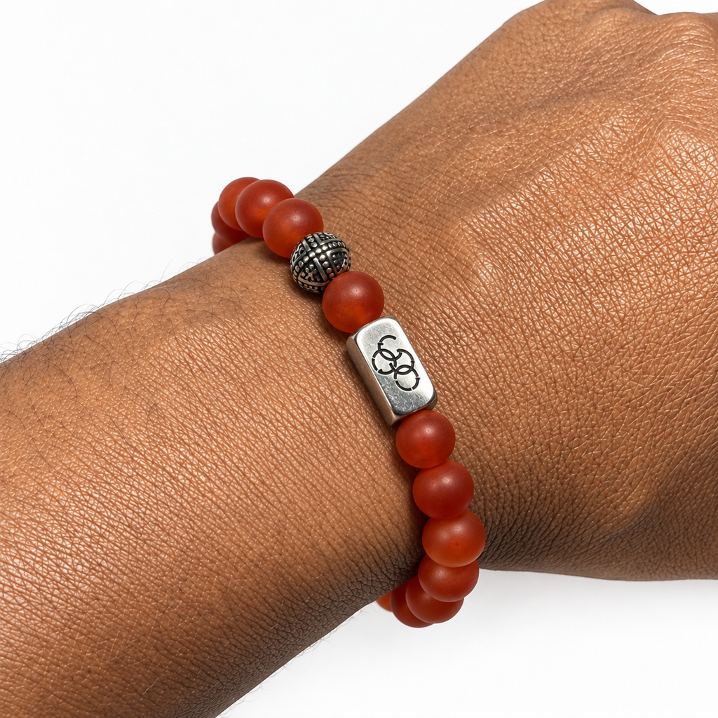 Matte Carnelian & Silver-Tone Stretch Bracelet - 8mm