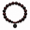 Red Garnet Gemstone Stretch Bracelet with Logo Charm - 10mm