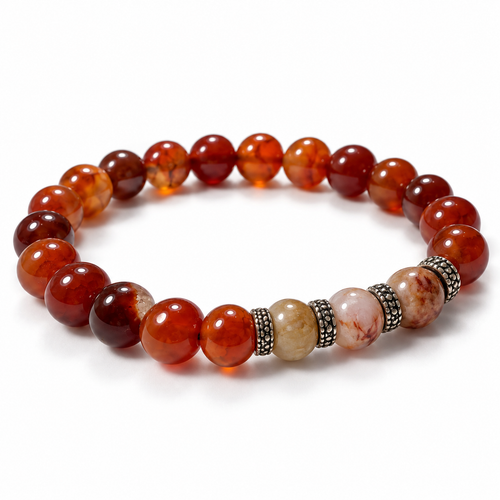 Carnelian & Red Lightning Agate Gemstone Stretch Bracelet - 8mm