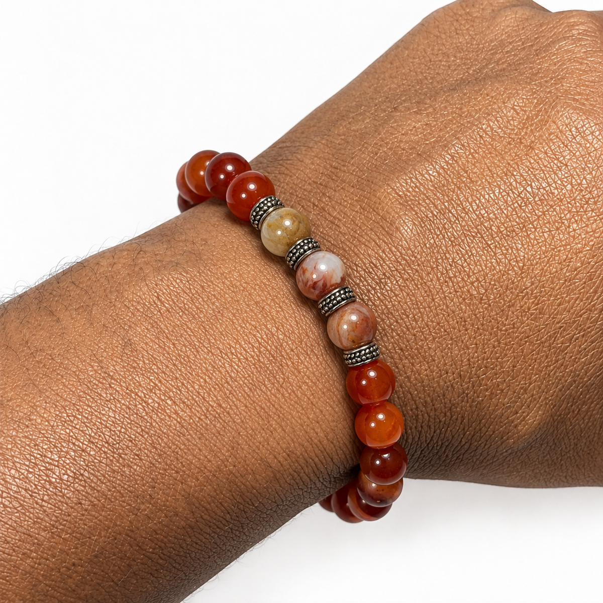 Carnelian & Red Lightning Agate Gemstone Stretch Bracelet - 8mm