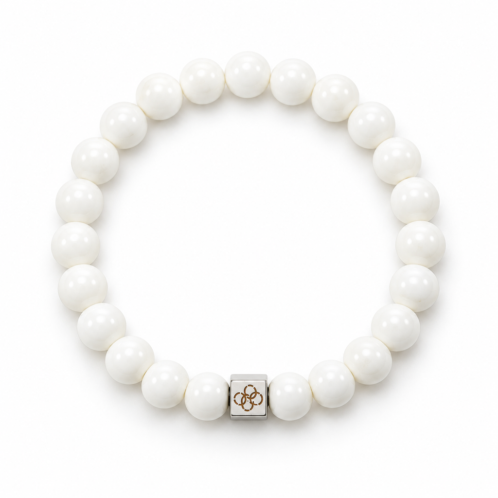 White Tridacna Shell Gemstone Stretch Bracelet - 8mm