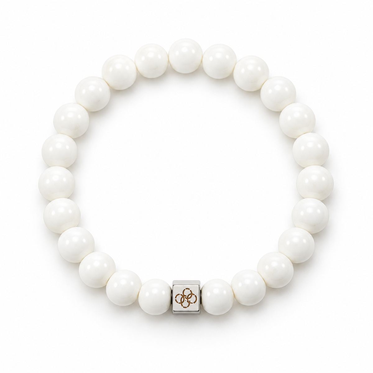 White Tridacna Shell Gemstone Stretch Bracelet - 8mm