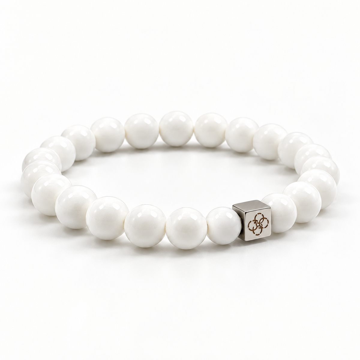 White Tridacna Shell Gemstone Stretch Bracelet - 8mm