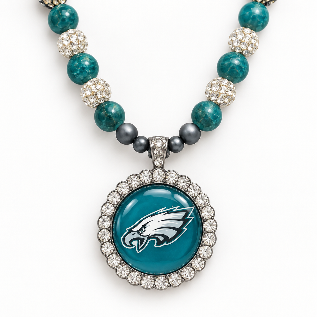 Handcrafted Teal Apatite Football Fan-Inspired Pendant Necklace – 28 Inch