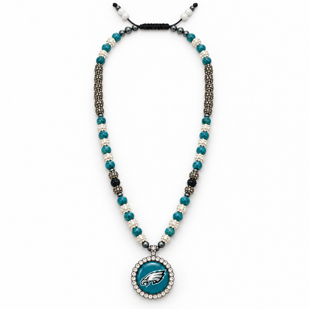 Handcrafted Teal Apatite Football Fan-Inspired Pendant Necklace – 28 Inch