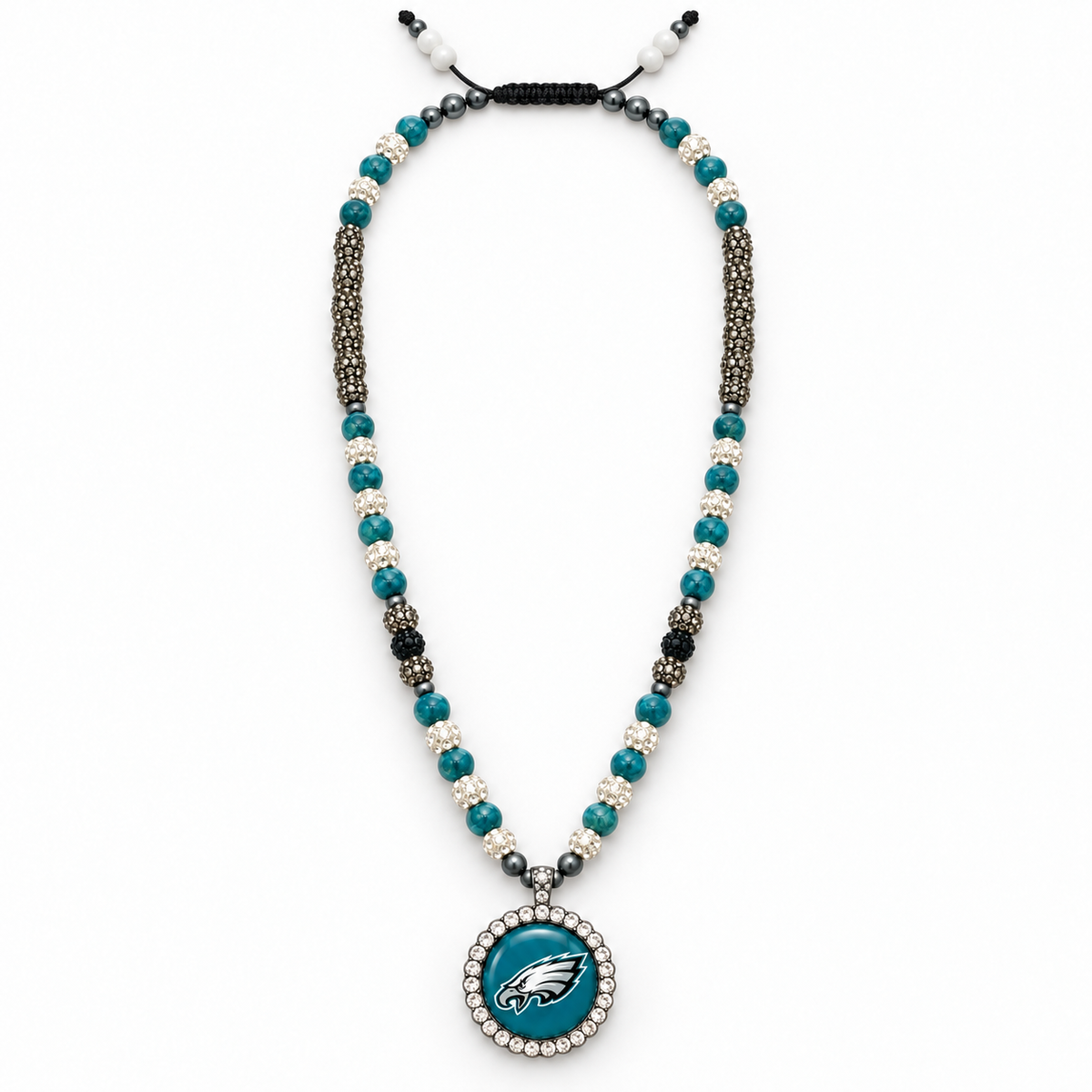 Handcrafted Teal Apatite Football Fan-Inspired Pendant Necklace – 28 Inch