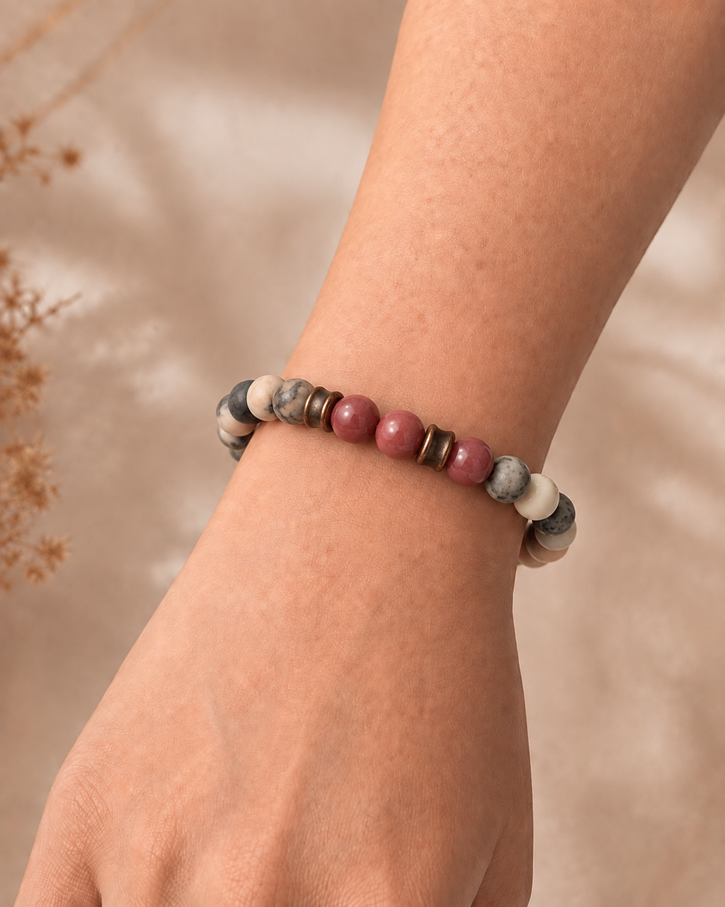 Rhodonite & Matte Pink Zebra Jade Stretch Bracelet – 8mm