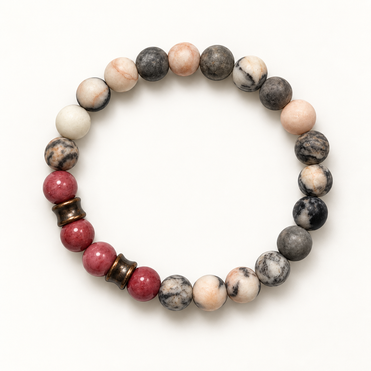 Rhodonite & Matte Pink Zebra Jade Stretch Bracelet – 8mm