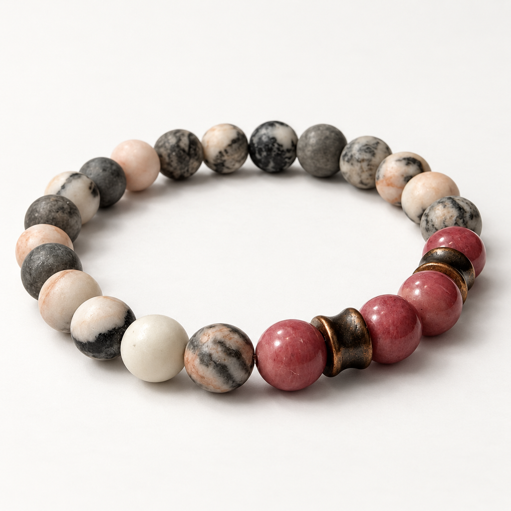 Rhodonite & Matte Pink Zebra Jade Stretch Bracelet – 8mm