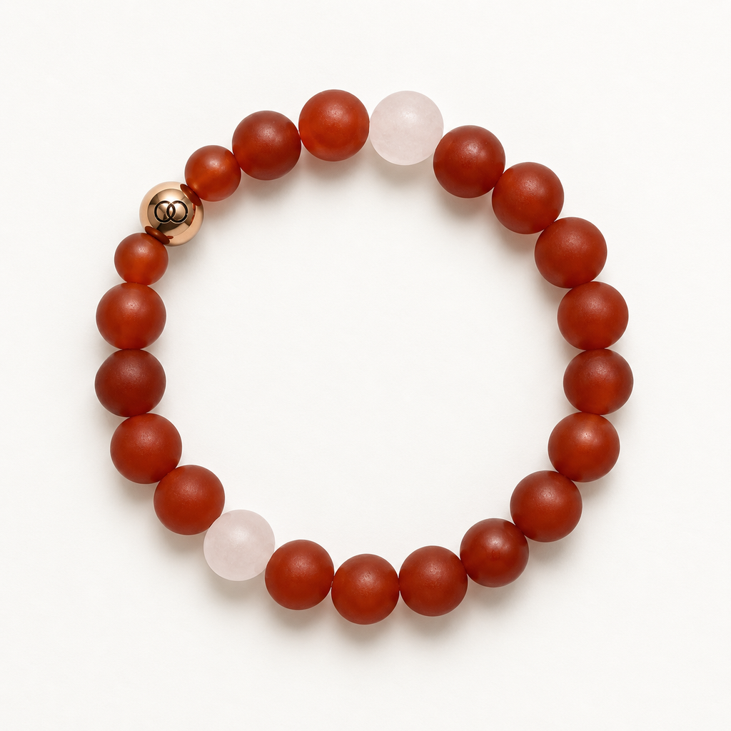 Matte Carnelian & Rose Quartz Gemstone Stretch Bracelet – 8mm
