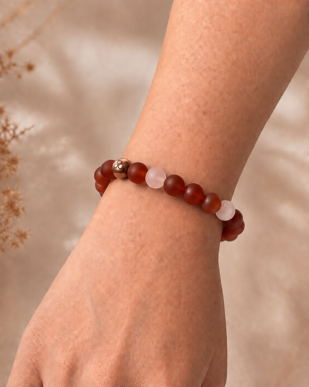 Matte Carnelian & Rose Quartz Gemstone Stretch Bracelet – 8mm