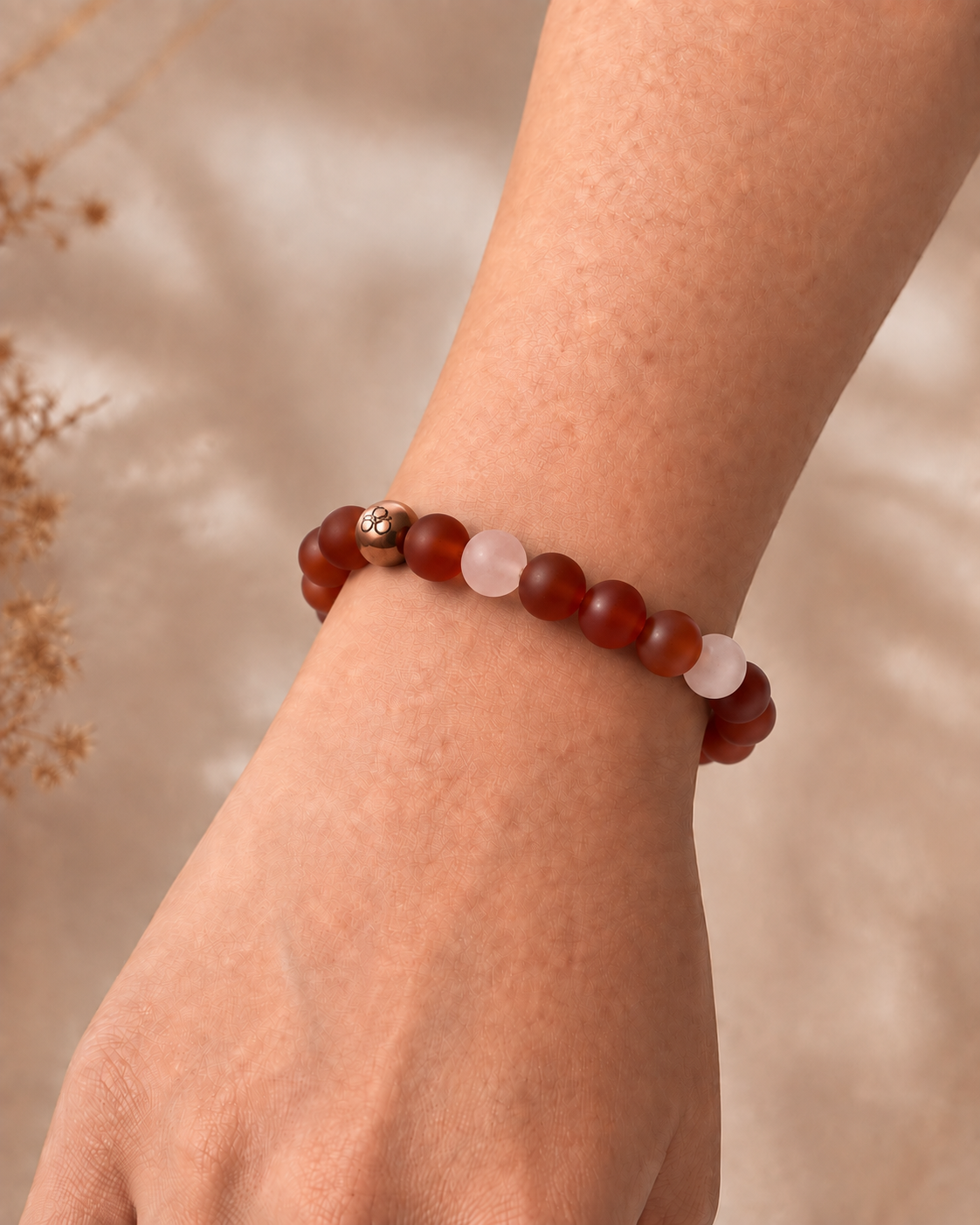 Matte Carnelian & Rose Quartz Gemstone Stretch Bracelet – 8mm