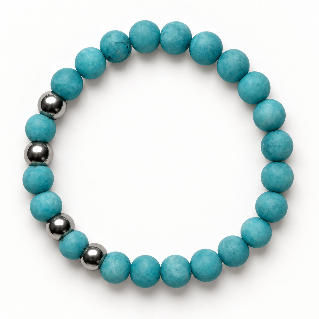 Turquoise Gemstone with Silver Tone Spacers Stretch Bracelet – 8mm