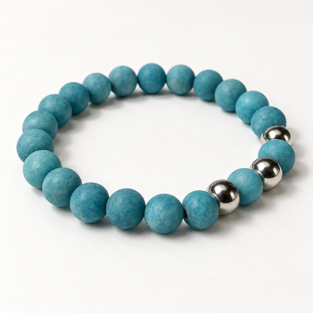 Turquoise Gemstone with Silver Tone Spacers Stretch Bracelet – 8mm