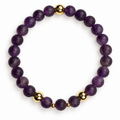 Matte Amethyst Gemstone with Gold Tones Stretch Bracelet  – 8mm