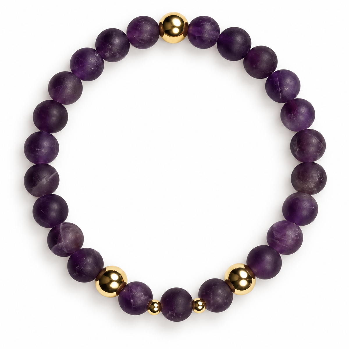Matte Amethyst Gemstone with Gold Tones Stretch Bracelet  – 8mm