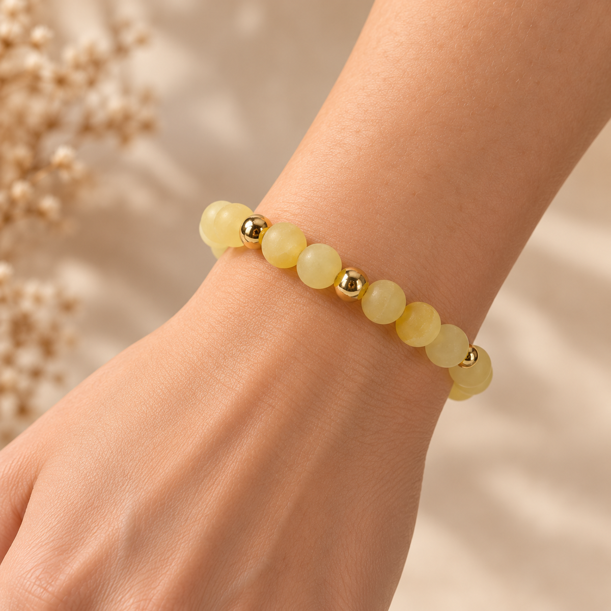 Yellow Calcite & Gold-Tone Stretch Bracelet - 8mm