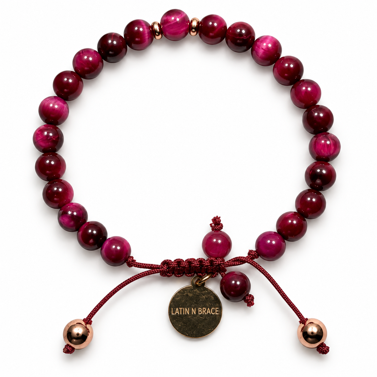 Pink Tiger Eye Adjustable Macramé Bracelet - 6mm