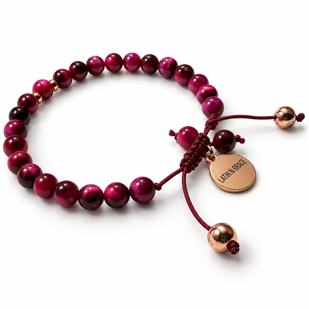 Pink Tiger Eye Adjustable Macramé Bracelet - 6mm