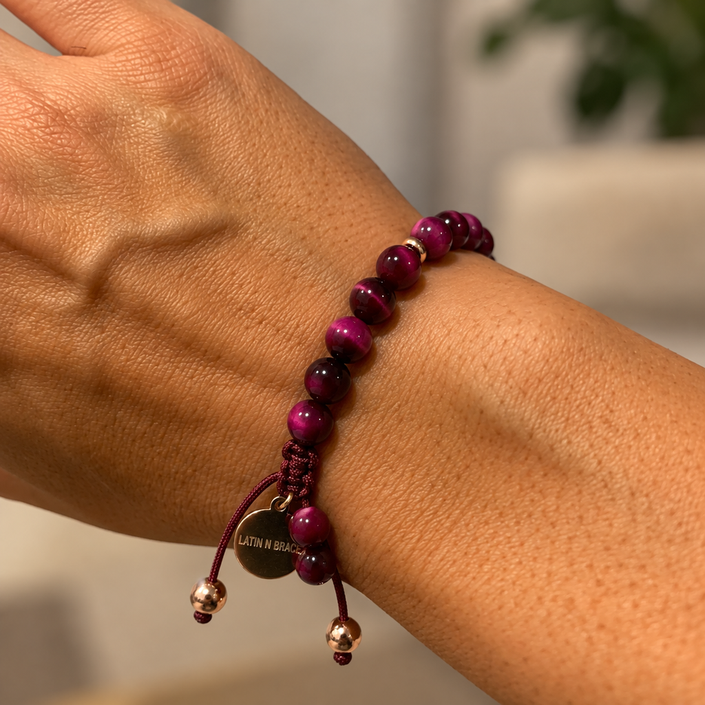 Pink Tiger Eye Adjustable Macramé Bracelet - 6mm