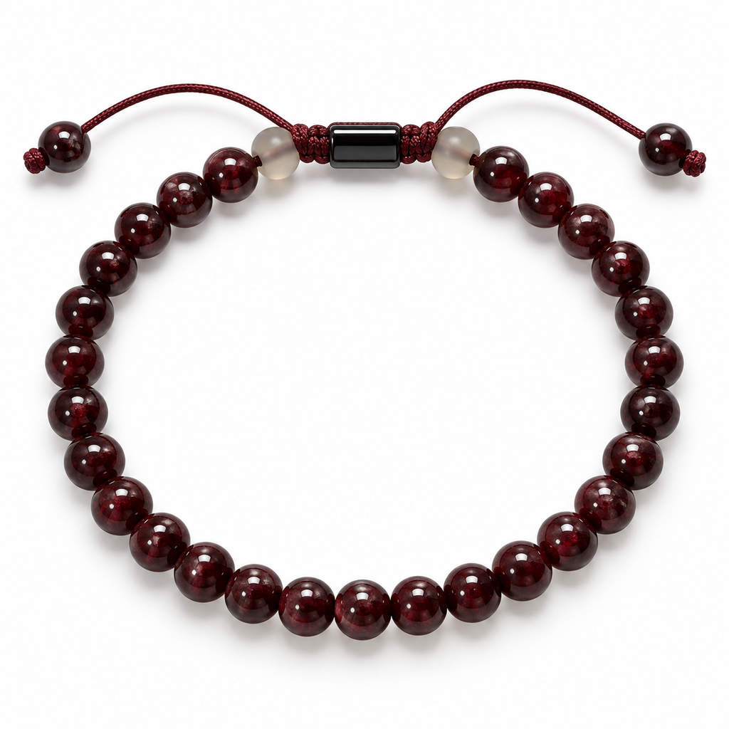 Red Garnet Adjustable Macramé Bracelet - 6mm