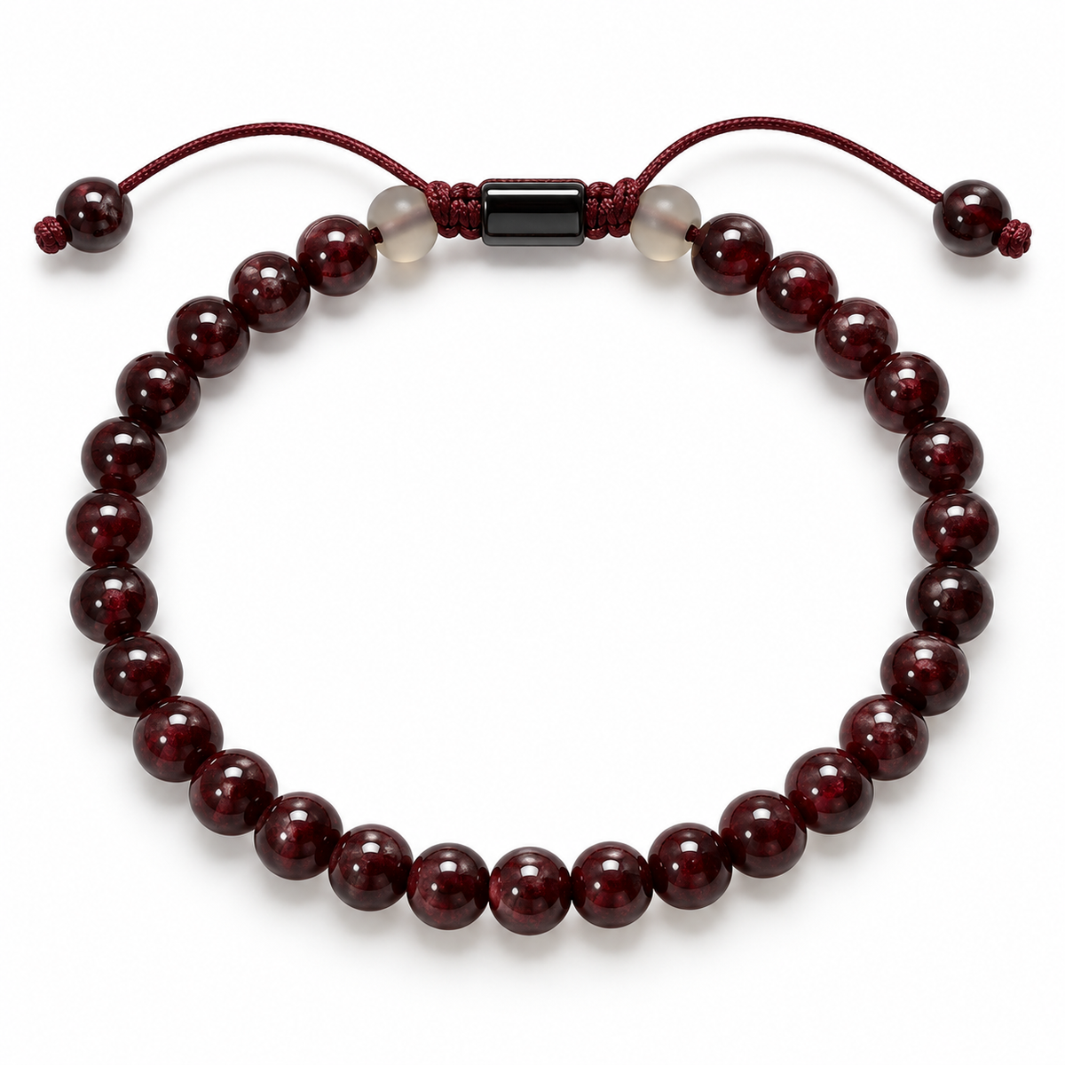 Red Garnet Adjustable Macramé Bracelet - 6mm