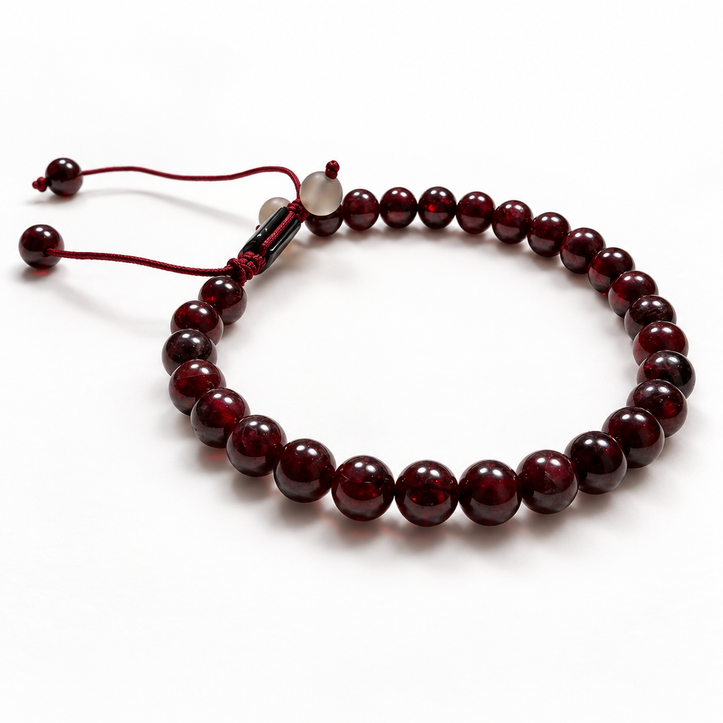Red Garnet Adjustable Macramé Bracelet - 6mm