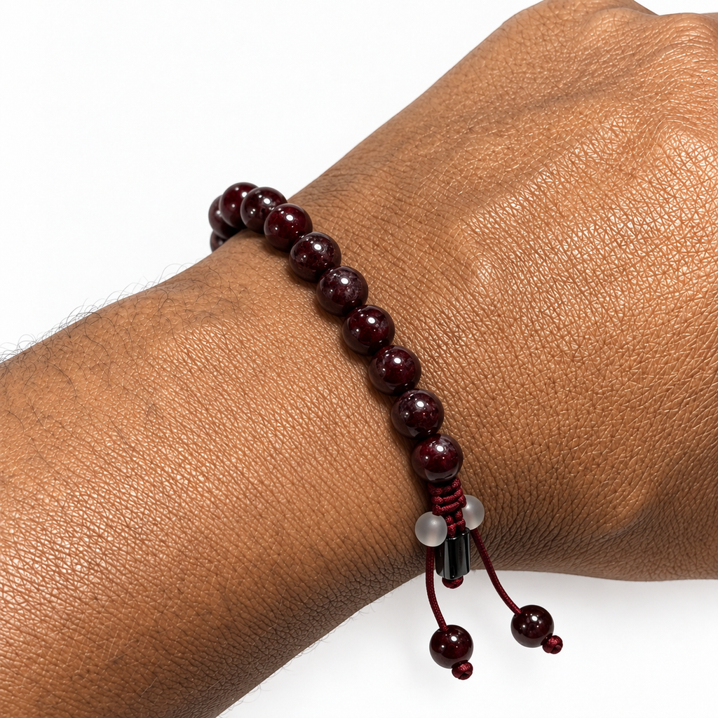 Red Garnet Adjustable Macramé Bracelet - 6mm