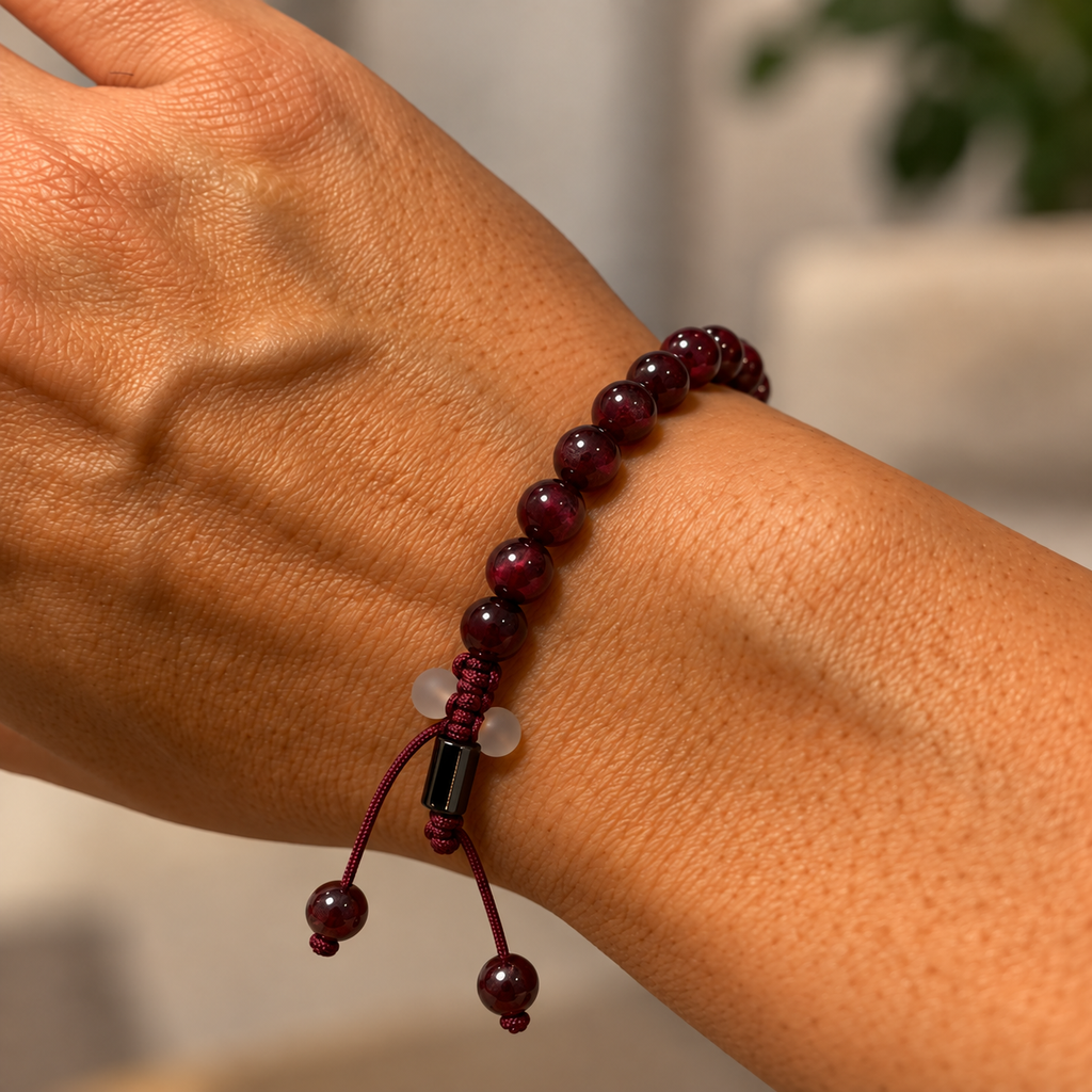 Red Garnet Adjustable Macramé Bracelet - 6mm