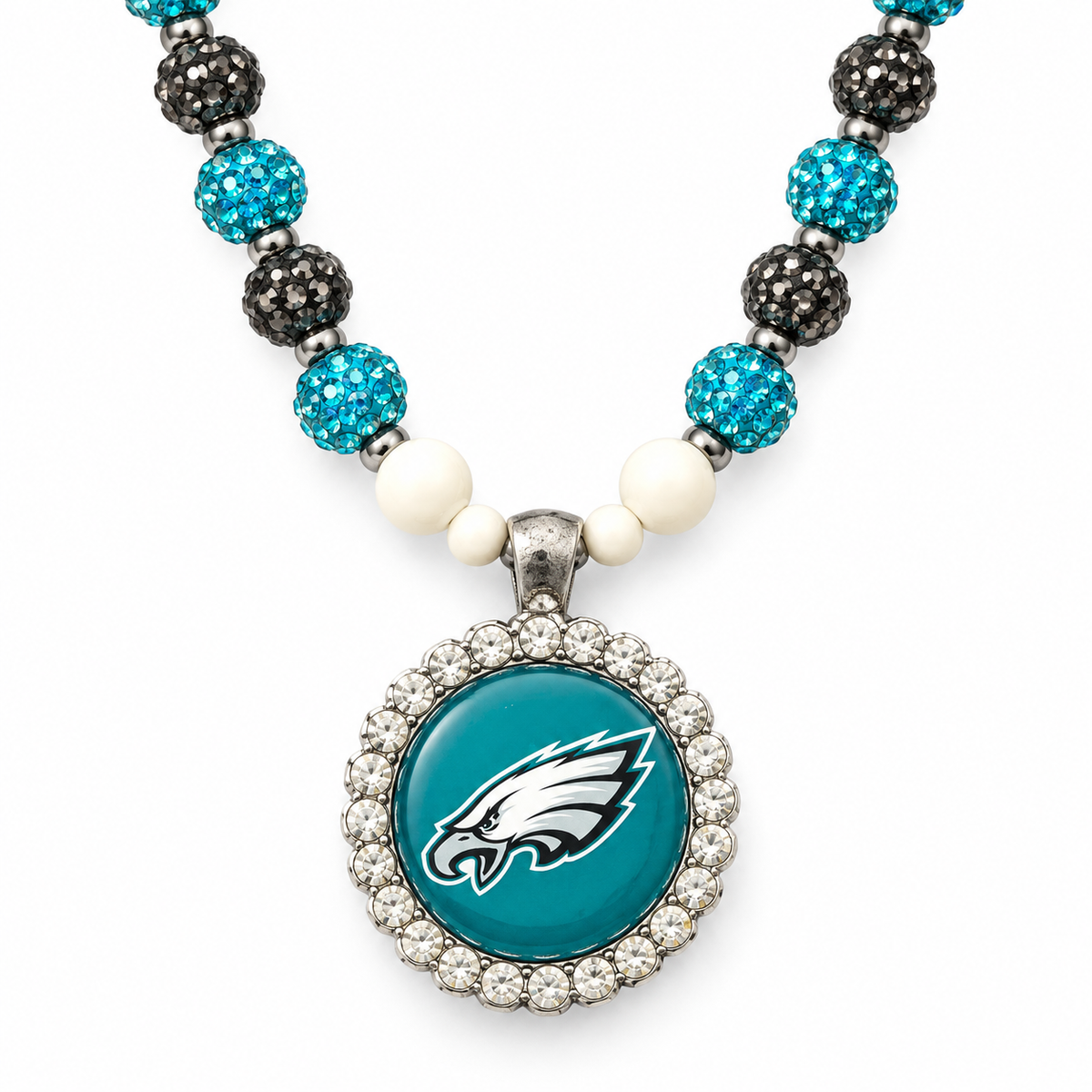 Handcrafted Teal Football Fan-Inspired Pendant Necklace – 27 Inch