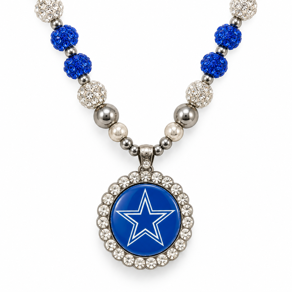 Handcrafted Rhinestone Football Fan-Inspired Pendant Necklace – 26inches