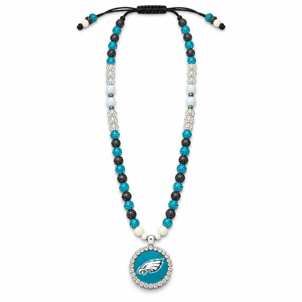 Handcrafted Teal Football Fan-Inspired Pendant Necklace – 27 Inch