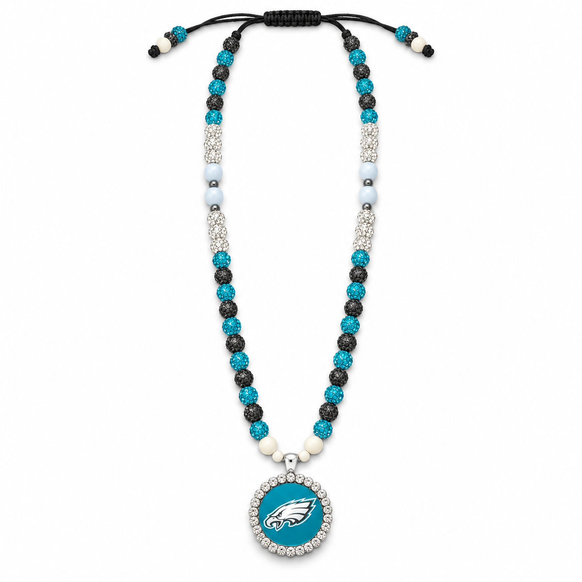 Handcrafted Teal Football Fan-Inspired Pendant Necklace – 27 Inch